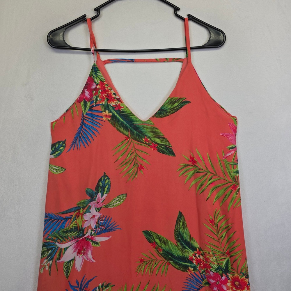 She + Sky Maxi Dress Womens S Coral Tropical Floral Resort Vacation Boho Flowy - Picture 8 of 15